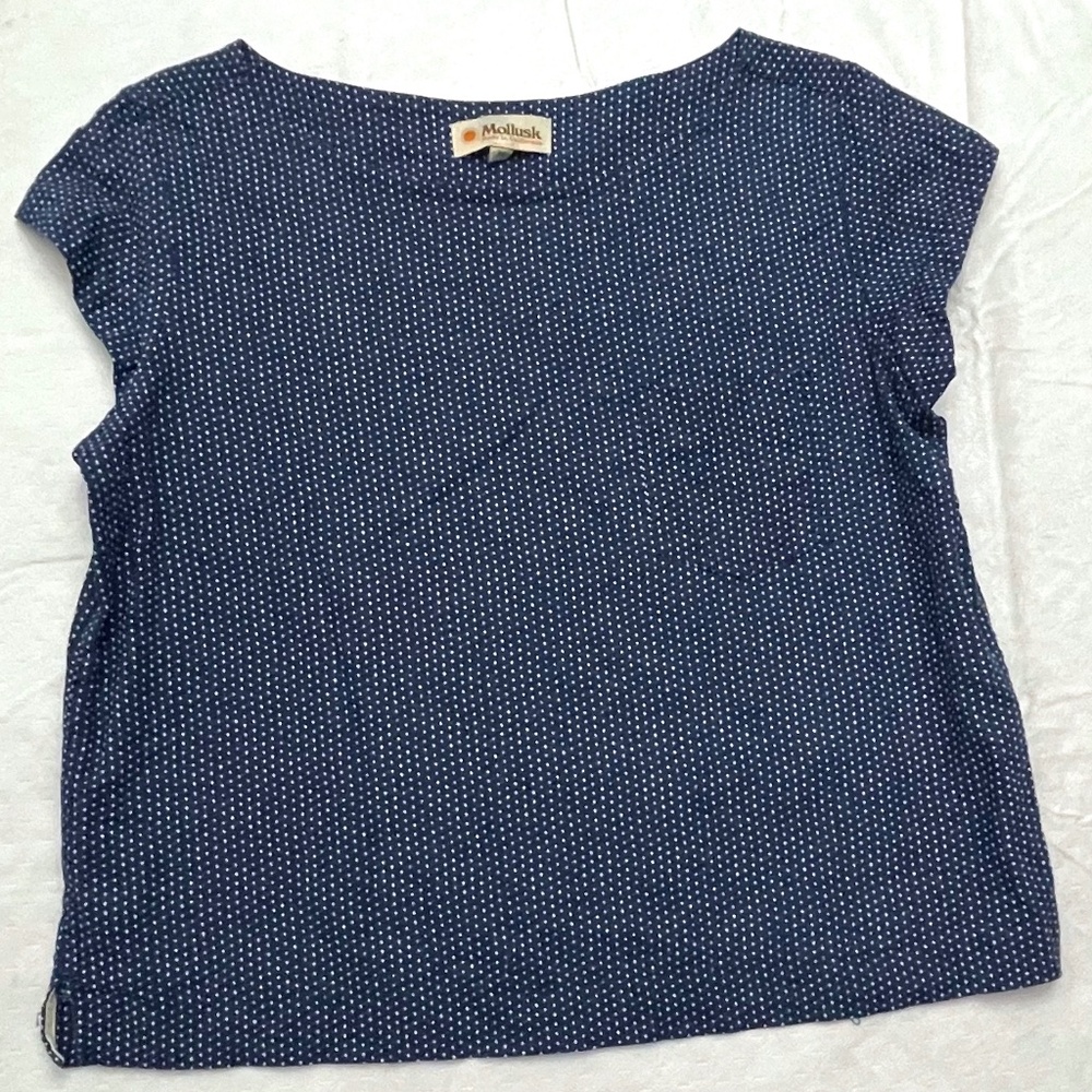 Mollusk Women's Cap Sleeve Top Navy with White Dots Size Medium M